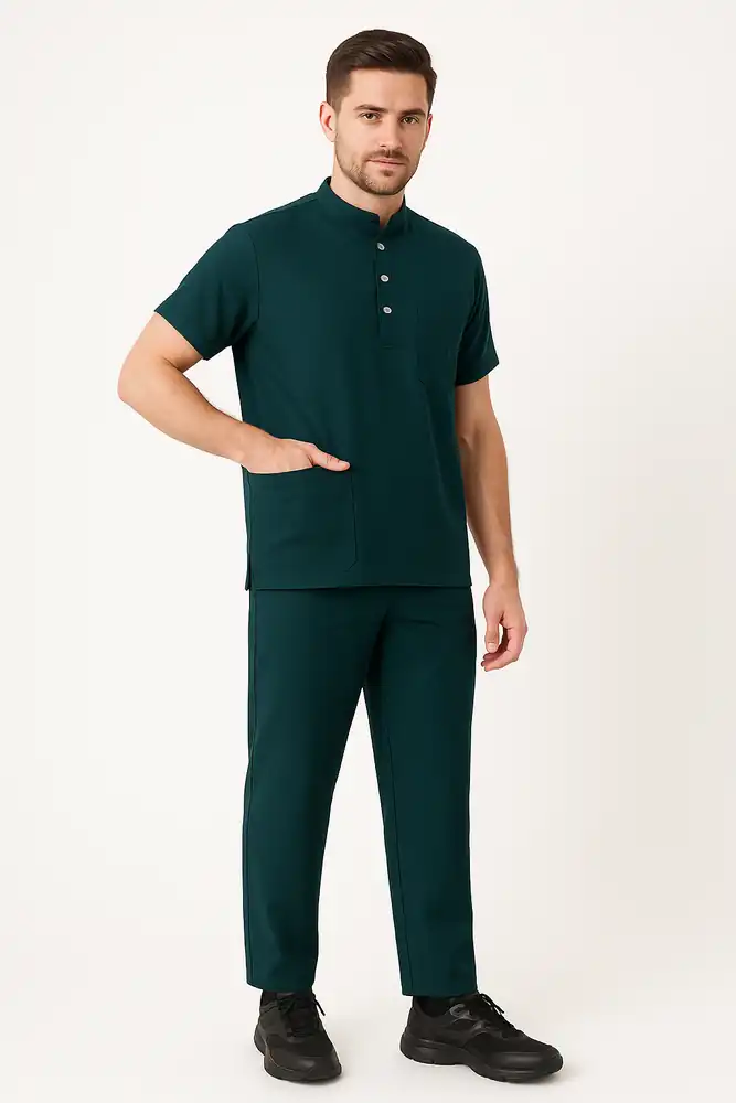 Mandarin Neck with 3 Buttons Pure Cotton Mens Scrub